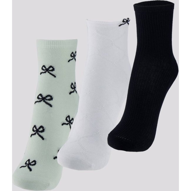 Kit Meia Selene 3 Pares Soquete Feminino Verde Preta e Branca