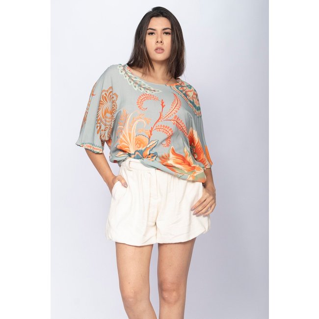 Blusa Amazonia Vital Morcego Ampla Tangará Estampa Tropical Light