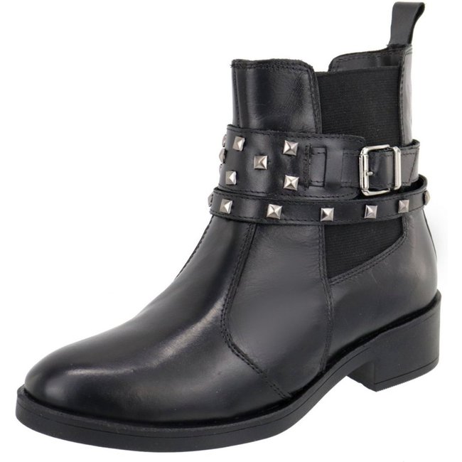 Bota Coturno em Couro Feminina Cano Curto Preto Kuento Shoes