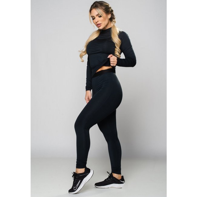 Conjunto Feminino MVB Modas Calça e Camisa Térmica Segunda Pele Proteção Uv Preto
