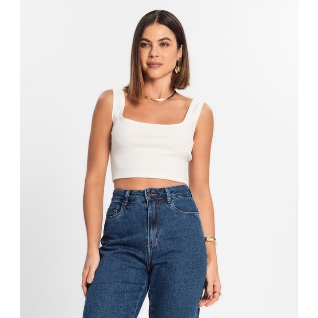 Top Cropped Ribana Básico Rovitex Branco
