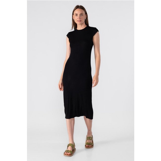 Vestido midi canelado basico Preto