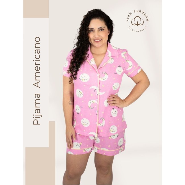 Pijama Algodão Plus Size Americano Curto Flávia - Lua Rosa
