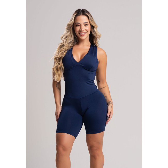 Macaquinho MVB Modas Curto Bojo Suplex Estampado Fitness Azul Marinho
