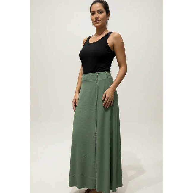 Saia Cabanafree Midi com Zíper Verde Musgo