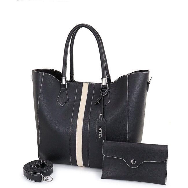 Bolsa Feminina Saco Transversal e de Mão Retta Oficial Preta e Marfim