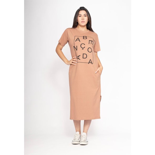 Vestido CabanaFree Midi Algodão Manga Curta Moda Evangélica Terra Clara