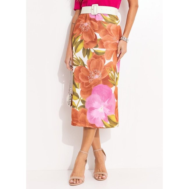 Saia Malha Floral Maxi Colorido Quintess
