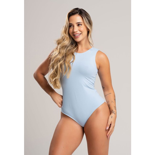 Body MVB Modas Feminino Camiseta Collant Cavado Suplex Liso Poliamida Céu