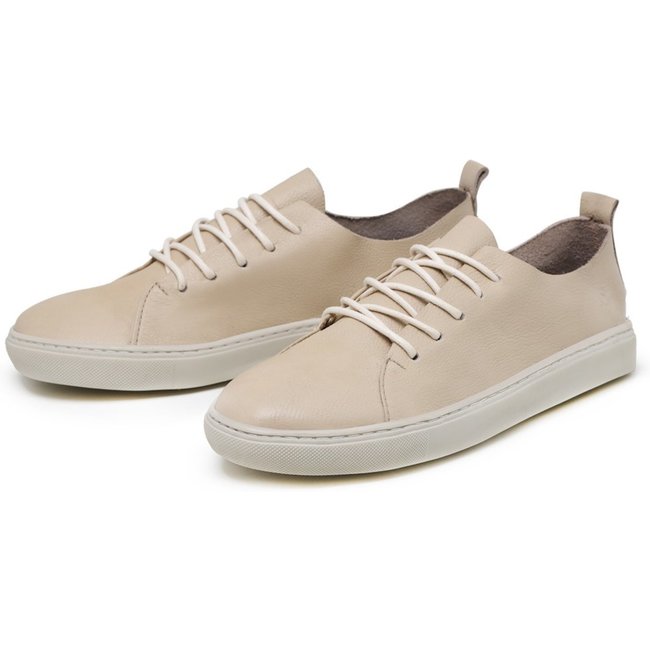 Tenis de Couro Feminino Casual Sem Forro Interno Ref.:1810 Nude - Ultimas Unidades
