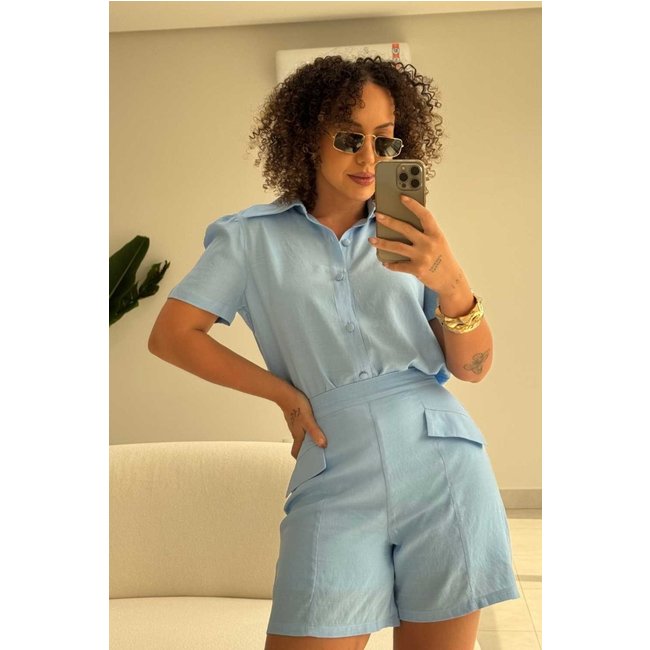 Bermuda Vanibele Viscolinho Azul Claro