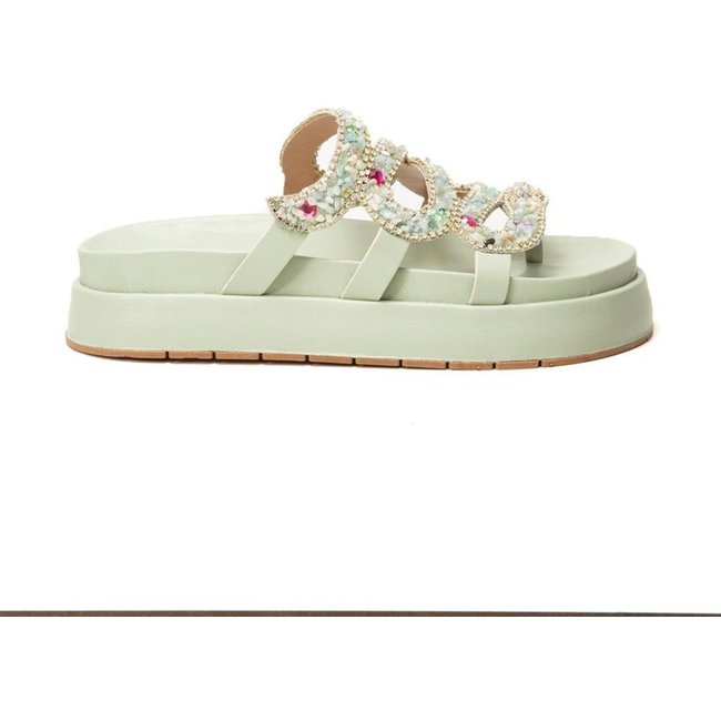 Sandália Papete Feminina Solado Flatform Cobra Pedraria Dourado 33 Off-white