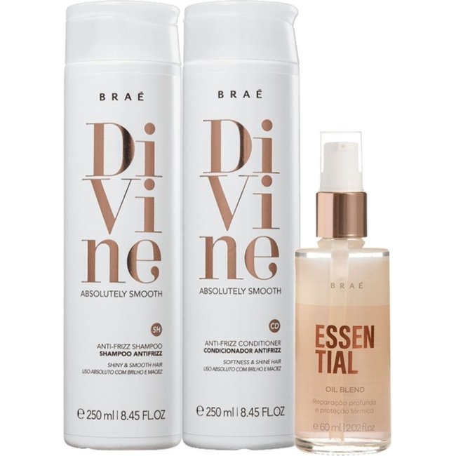 Kit Braé Divine Shampoo Condicionador e Essential Oil Blend (3 produtos)