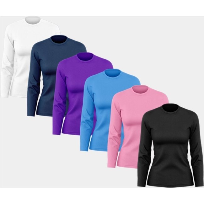 Kit 6 Camisetas Feminina Manga Longa Dry Fit Básica Lisa Proteção Solar UV Térmica Blusa Academia Esporte Praia