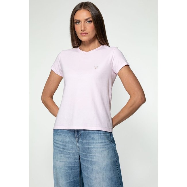 Camiseta Etiqueta Guess Triangulo Rosa Claro