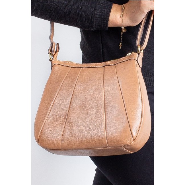 Bolsa transversal em couro liso Greice - Bege
