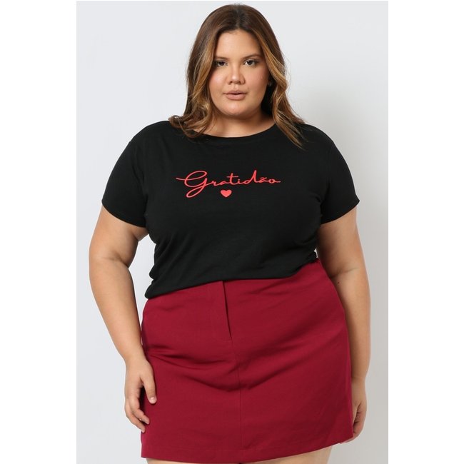 T-shirt D Bell Outlet Fashion Plus Size Gratidão Preto