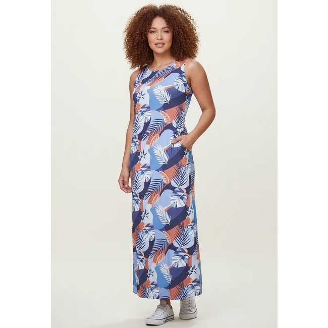 Vestido CabanaFree Longo Plano com Bolso Estampa Jardim Celeste
