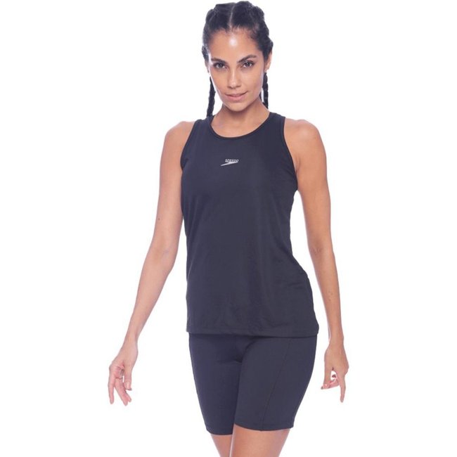 Regata Speedo Alongada Interlock Feminina Preto Preto