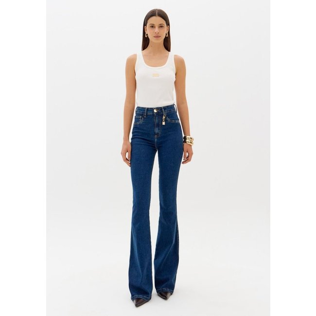 Calça Flare Jeans Com Bolsos Lança Perfume