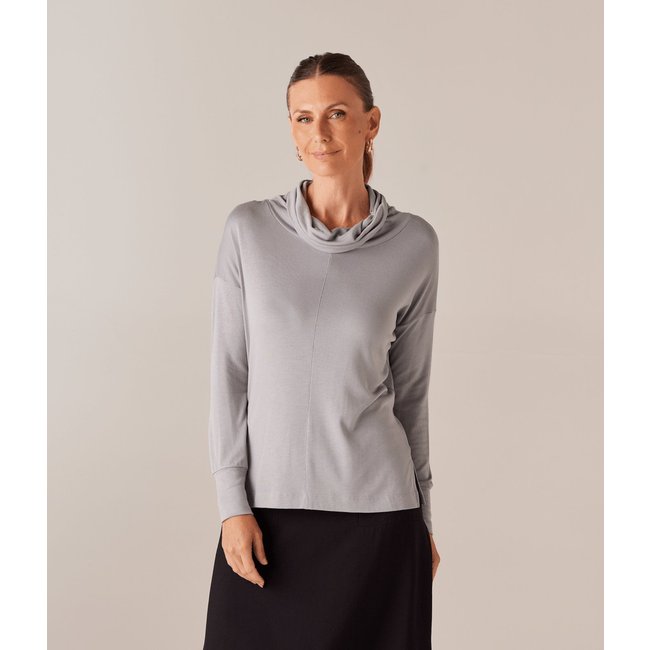 Blusa Malha Gola Role Feminina Cinza Claro