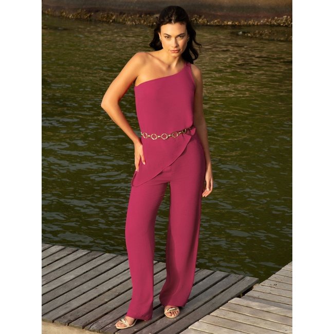 Calça Wide Leg Crepe Rosa Hanna