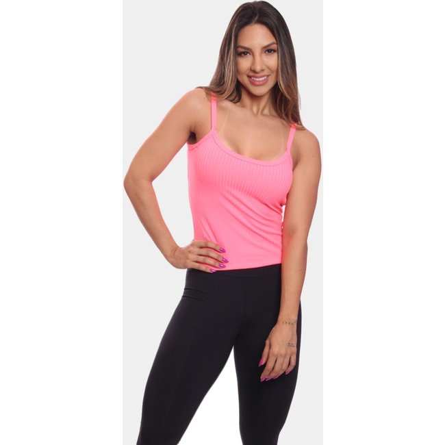Regata de Alcinha Canelada Feminina Lisa Blusa Blusinha Básica Treino Academia Rosa