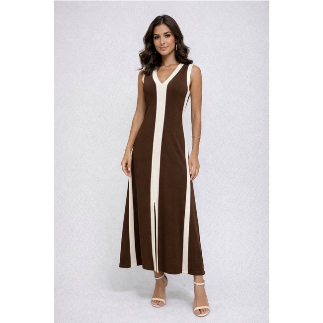 Vestido Longo D Bell Outlet Fashion Gola V Marrom