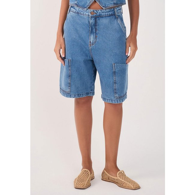 Bermuda Jeans Dress To Reta Pockets Azul