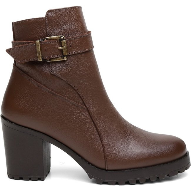 Bota Feminina Burke Coturno Cano Médio Tratorada Salto Médio Fivela Zíper Moda Blogueira Confortável