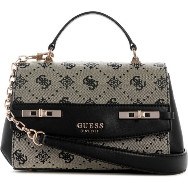 Bolsa Guess Melinda Logo Top Handle Flap Preto