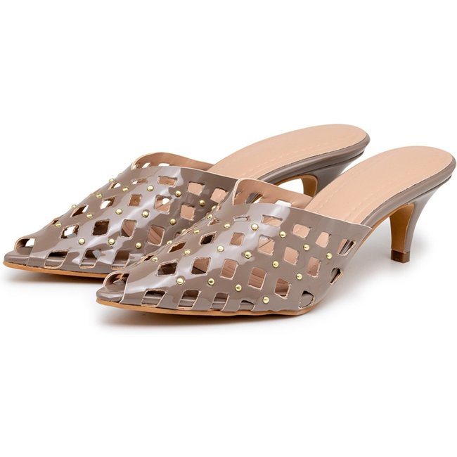 Tamanco Mule Feminino Bico Fino Salto Baixo 6034 Taupe
