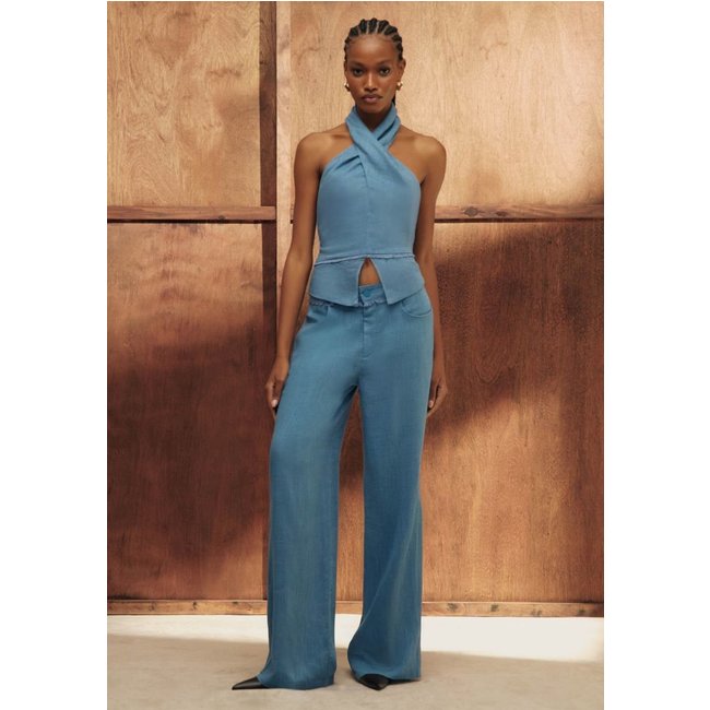 Calça Wide Leg Cintura Média Com Linho My Favorite Things