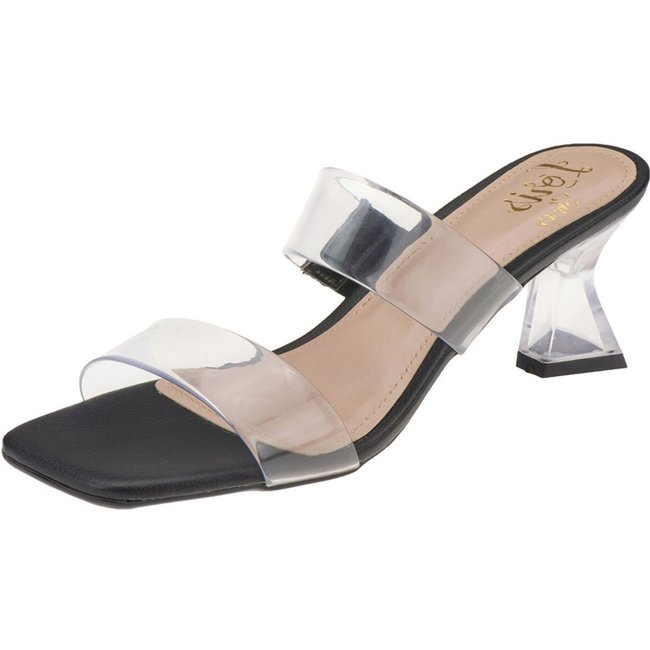 Sandalia Tamanco Salto Alto Taça Cristal Fino Lóris Shoes Vinil Transparente Preto