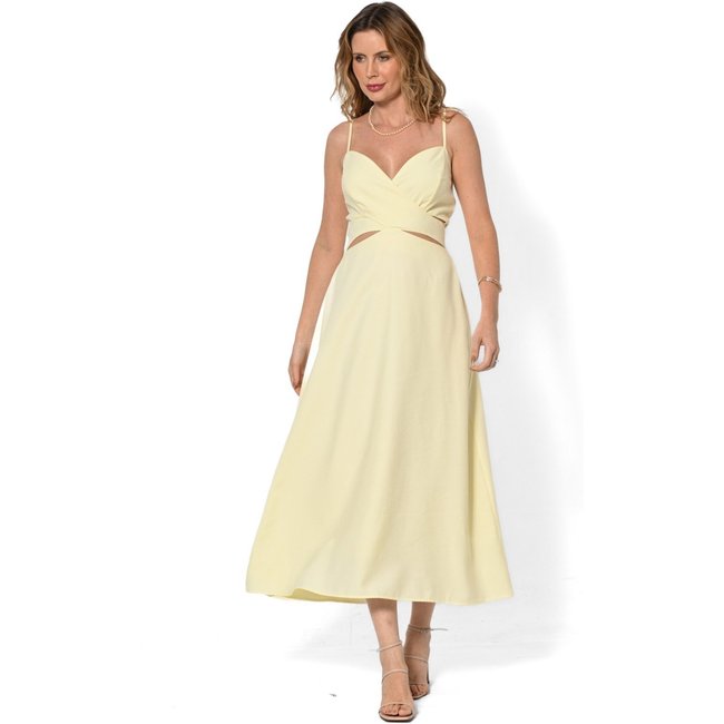 Vestido Bisô Midi Recortes Amarelo - Amarelo