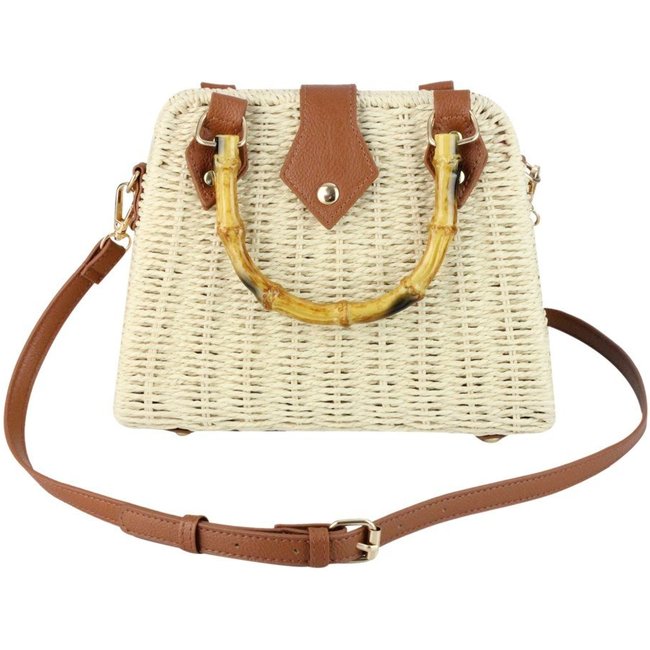 Bolsa Nua Duza Palha Alça em Bambu - Off White