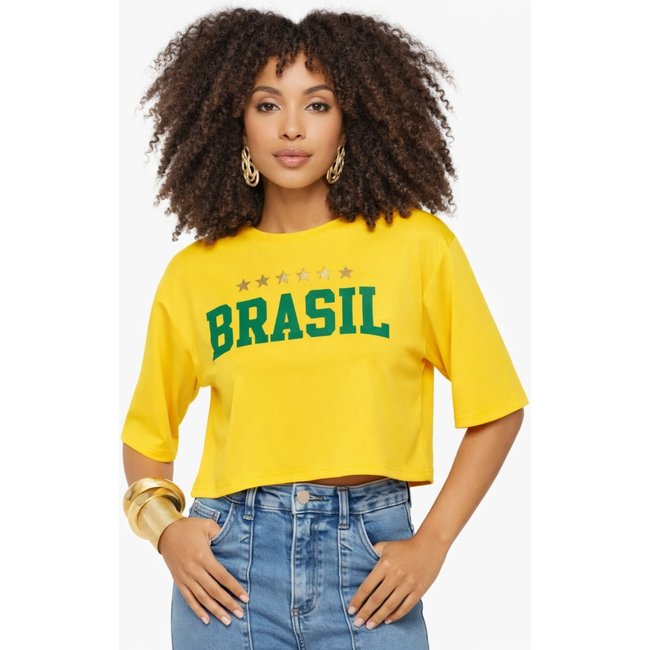 Cropped D Bell Outlet Fashion Oversized Bandeira Brasil Amarelo
