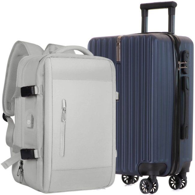 Kit Mala De Viagem 10kg De Bordo Kit Mochila Para Viagem Expansível Executiva Avião Bordo Luisa Rinaldi Azul