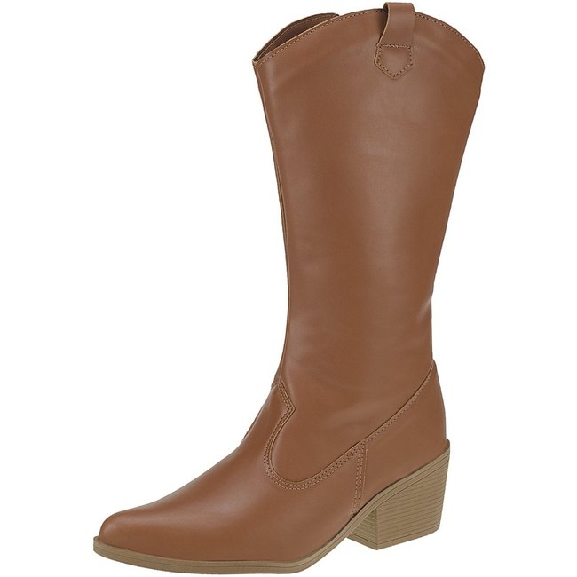 Bota Feminina Texana Lóris Shoes Cano Longo Moda Country Rodeio Bico Fino com Zíper 930-03 Caramelo