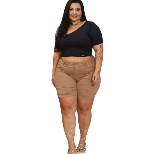 Bermuda Moda Plus Size Meia Coxa Marrom Leticia