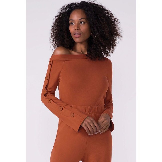 Blusa Feminina Gola Assimétrica Marialícia Marrom