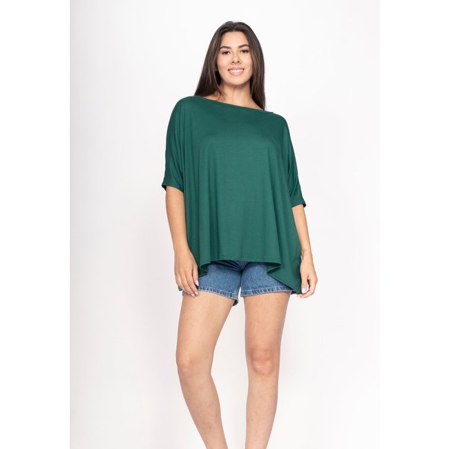 Blusa CabanaFree Ampla Malha Morcego Manga Curta Verde