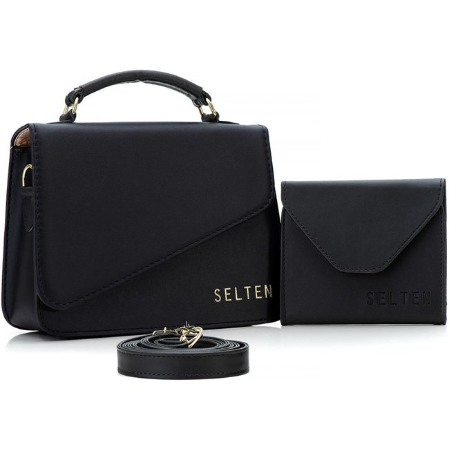 Kit Bolsa Feminina Clucth Bolsinha Transversal + Carteira Mini Preta Selten
