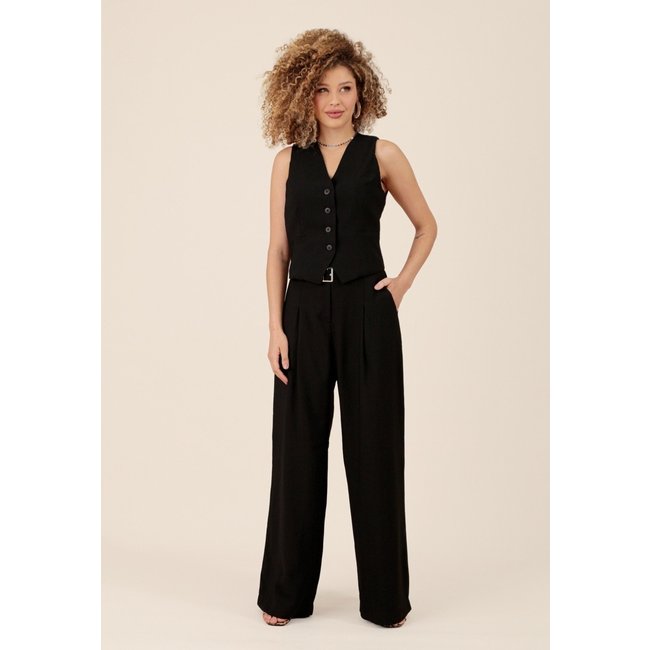 Calça Pantalona Pop Me Com Cinto Em Alfaiataria Preto