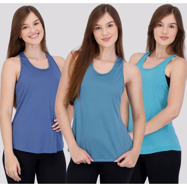 Kit 3 Regatas Area New Bio Feminina Azul