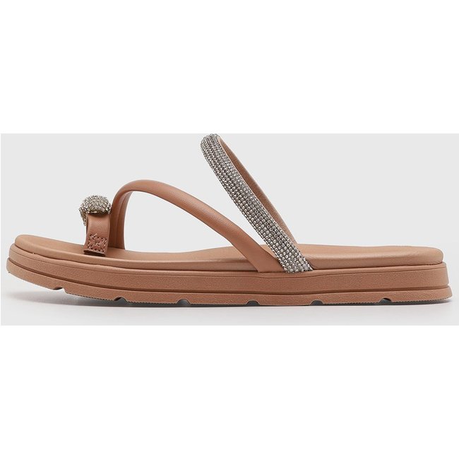 Rasteira Feminina Moleca Tira Pedraria Nude
