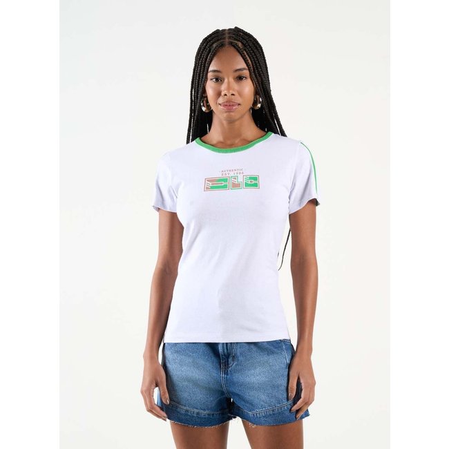 Camiseta Feminina Slim Básica Com Detalhes Colcci CLC Branco/Verde