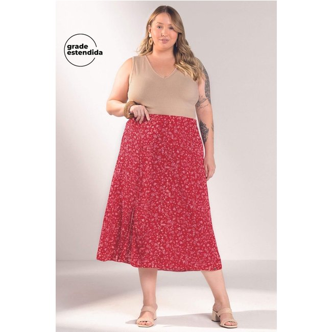 Saia Feminina Floral Miudo Marialícia Rosa
