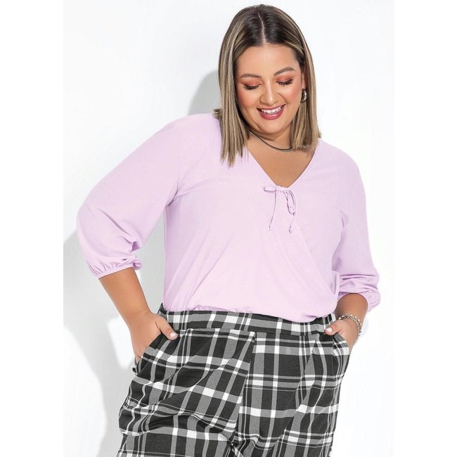 Blusa Malha Crepe Transpassada Plus Size Lilás Marguerite