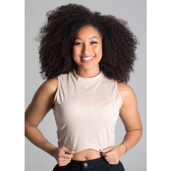 Cropped Regata Sawary Fashion Recorte Na Barra Bege